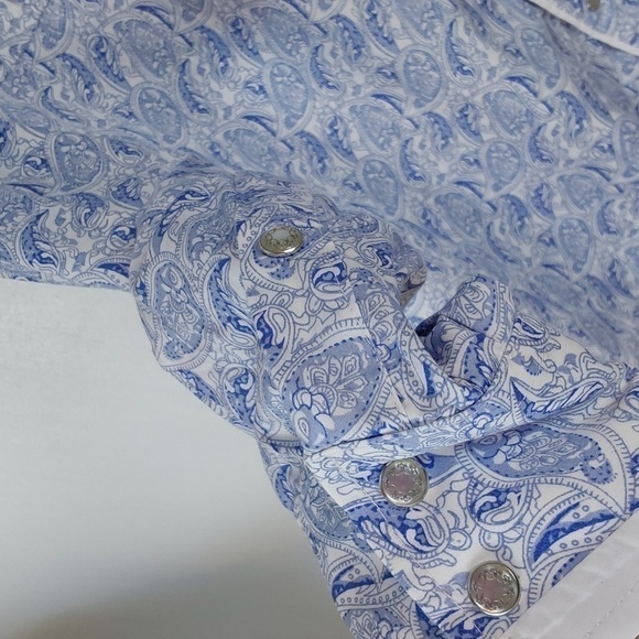 Platini- Mens Roper Western Shirt Blue & White Paisley Snap Button Down Sz.XL - Picture 5 of 11